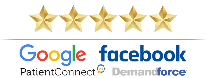 Five gold stars representing 5-star dentist reviews for Advanced Cosmetic & Family Dentistry in Alpharetta,